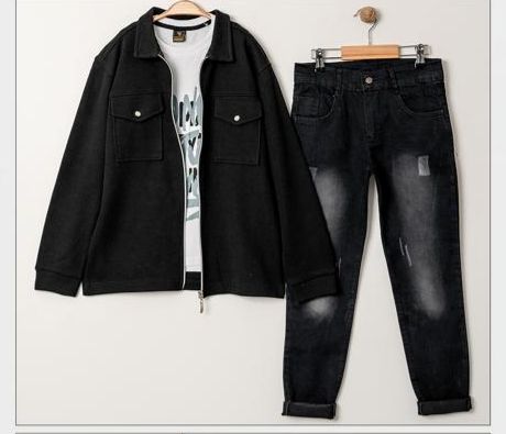 siyah ceket kot pantolon tişört üçlü takım