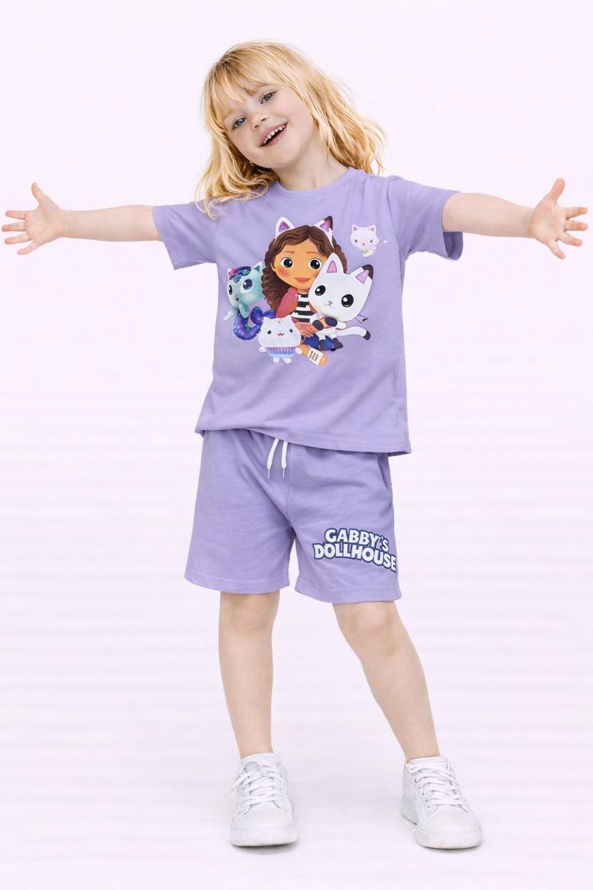 Alya Gabbys Dollhouse lila kız çocuk sortlu takım