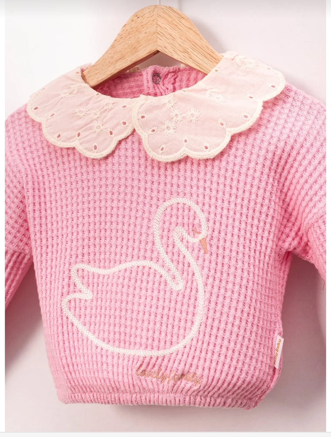 Kuğu süzeneli fisto yakalı şardonlu waffle kız bebek 2’li takım