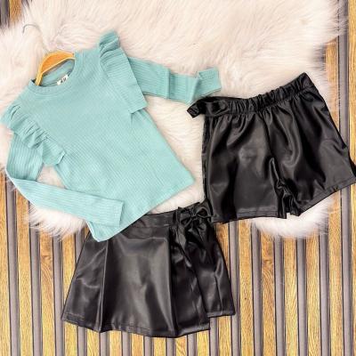 mavi bluz deri şort etek takım
