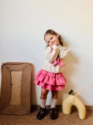 pembe, taşlı, fiyonk detaylı fırfırlı etekli takim