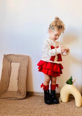 kırmızı, taşlı, fiyonk detaylı fırfırlı etekli takim