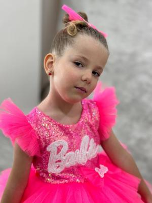 ALYA BARBİE KAT KAT TÜLLÜ PEMBE KABARIK KIZ ÇOCUK ELBİSE