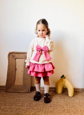 pembe, taşlı, fiyonk detaylı fırfırlı etekli takim