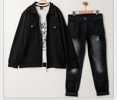 siyah ceket kot pantolon tişört üçlü takım