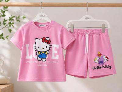 ALYA HELLO KİTY DESENLİ PEMBE KIZ ÇOCUK ŞORTLU TAKIM