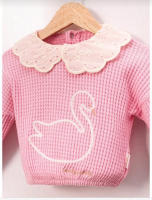 Kuğu süzeneli fisto yakalı şardonlu waffle kız bebek 2’li takım