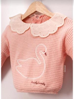 Kuğu süzeneli fisto yakalı şardonlu waffle kız bebek 2li takım