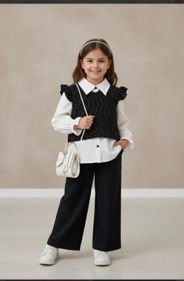 ALYA SİYAH PULLU GOMLEKLİ UST VE SİYAH BOL PAÇA PANTALONLU KIZ ÇOCUK TAKIM